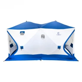 Палатка зимняя КУБ Дубль 3,8х1,9 м, трехслойная, цвет белый/синий, Следопыт