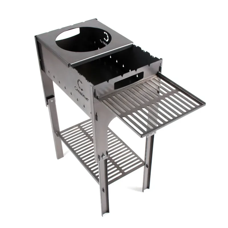 Мангал складной, 718х310х752 мм, со столиком и подставкой под казан, толщина 2 мм, в сумке, СЛЕДОПЫТ